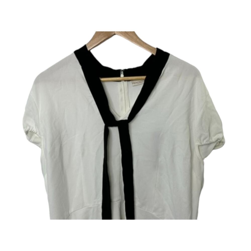 EVA MENDES White Short Sleeve V Neck-Tie Style Collared Top Women's Size XL New - Picture 3 of 7
